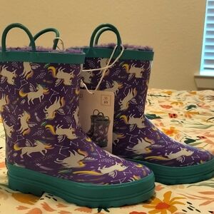 Unicorn Print Purple Kids Rain Boots